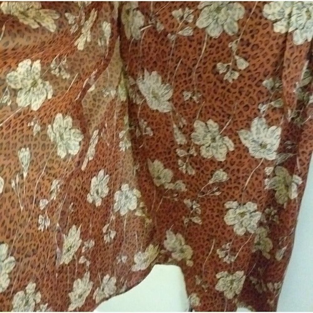 Leith Brown animal print floral boho wrap midi party women dress S Cottage Core - Picture 10 of 12